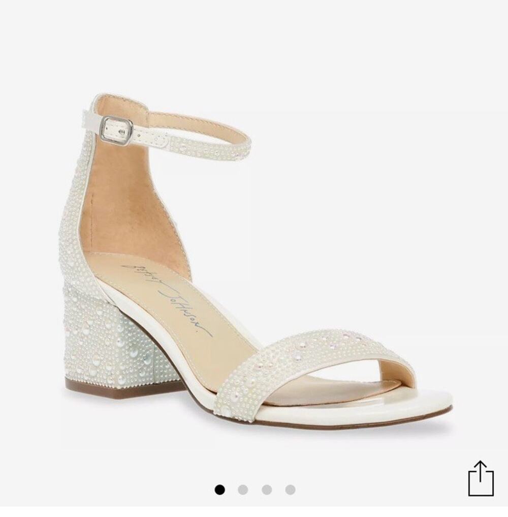 NEW Betsey Johnson Kami Pearl Block Heel Ankle Strap Sandals Wedding Party 8.5